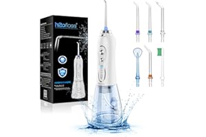 Idropulsore Dentale Portatile H2ofloss, Irrigatore Orale Senza Fili con 5 Modalità e 6 Ugelli, Ricaricabile Impermeabile IPX7, Idropulsore da 300ml per Casa e Viaggio