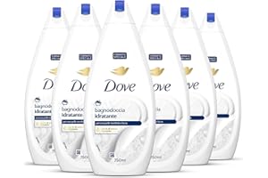 Dove Docciaschiuma Idratante, Formula con Idratante Dermo-Naturale, con 1/4 di Crema Idratante, Dermatologicamente Testato, Bagnoschiuma Uomo e Donna, 100% Bottiglia Riciclata* 6 Pezzi x 750 ml