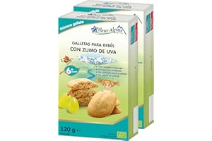FLEUR ALPINE Galletas para Bebés con Jugo de Uva - 12x2 Bocadillos Orgánicos para Papilla Suave para el Desayuno o un Refrigerio Diurno | Galletas Integrales Fáciles Sin Azúcar Añadida | 6 meses