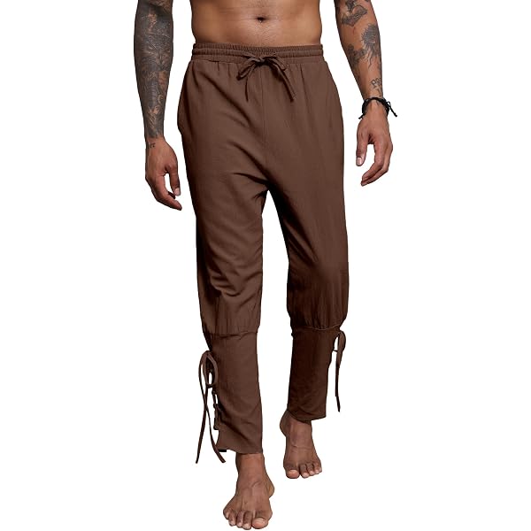 Pantalon Médiéval Homme - Style Viking, Pirate, Cheville Lacée - Polyester/élasthanne Stretch - Pour Cosplay, Renaissance, Halloween