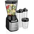 Hamilton Beach Stay or Go Blender, 1L Jar, 250 ml Grinder for Nuts & Spices, Two 500 ml Personal Cups, Shatterproof Tritan Jars, 220-240v UK plug, Stainless Steel (52400) - International Version