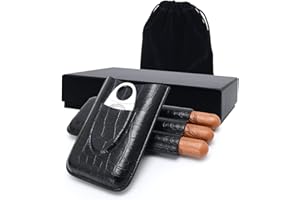 YOOLUAN Zigarrenetui, zigarren etui/zigarren set/zigarrenetui leder/humidor zigarren/reise humidor/3 Halter echtes Leder Zigarrenetui/mit zigarrenschneider,Perfektes Geschenke für Männer (Schwarz)