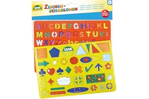 SIMM Spielwaren Lena 65774 Ensemble de gabarits pour Alphabet, Chiffres et Signes, 2 pochoirs avec Lettres, Chiffres, caractères et Formes arithmétiques, 26 x 19 cm, pour Enfants à partir de 3 Ans