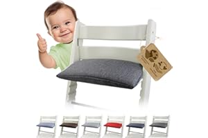 BambiniWelt Ersatzbezug Tripp Trapp – Sitzkissen komp. mit Stokke Hochstuhl, 1-teilig, gepolstert & waschbar, Auflage mit Klettverschluss für Kinderstuhl Mod. 3 (1-teilig meliert dunkelgrau)