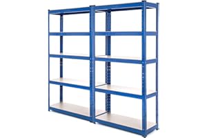 RACKING SOLUTIONS 2 Bay Heavy Duty Steel Shelving Garage Racking Unit 150kg per shelf (5 Levels 1500mm H x 750mm W x 300mm D)