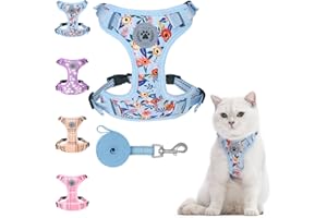 BEAUTYZOO Cat Harness and Leash Set for Walking Escape Proof, Neck Release Adjustable Harness for Kitten Puppy Small Medium Large Cats, Soft Cute Easy Control Small Cat Harness for Cats Boy and Girls