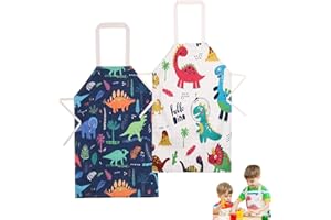 RHZXD 2 Pack Schürze Kinder Kochschürze Dinosaurier, 2 bis 7 Jahre Kinderschürze Wasserdicht Verstellbare mit Tasche für Mädchen und Jungen Zum Backen, Garten, Grill(Dinosaurier)