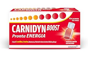 Carnidyn Boost, Integratore per Extra Energia, con Carnitina, Taurina, EnXtra (Alpinia Galanga), Eleuterococco e Vitamine B, Privo di Caffeina, Glutine e Lattosio, Gusto Frutti Rossi, 10 flaconcini