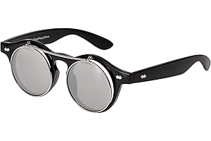UltraByEasyPeasyStore Flip Up Ronde Steampunk Sonnenbrille Retro Frau Mann UV400 Vintage Victorian