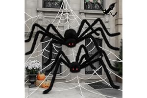 Ajuanbazha 2 Stück Halloween Spinnen, Gruselige Plüschspinnen, Realistische Halloween Dekoration für Partys, Garten und Spukhäuser (75cm+90cm)