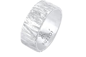 Kuzzoi Anello da uomo con design artistico strutturato, anello a fascia in argento sterling 925 massiccio (9 mm) di larghezza in argento sterling 925, martellato, anello da uomo, anello da