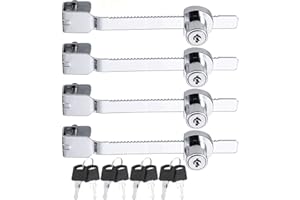Litensh Lot de 4 verrous de scie coulissante avec clé pour vivarium terrarium vitrine serrure à cliquet serrure verrou vitrine en verre pour porte en verre, clés identiques Argenté