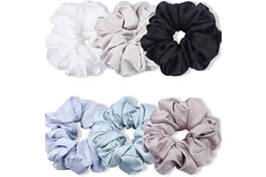 VENUSTE 6 inch Large Scrunchies for Women Thick Hair, Premium Pattern Satin Scrunchy, Soft as such Silk, Extra Big Elastic Scrunchy Hair Bands Accessories, 6 Pack