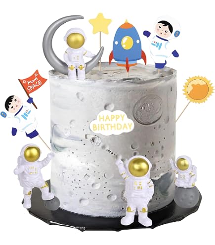 Astronaut Tortendekoration – 10-teiliges Set Mit Geburtstagshut Für Kuchen & Cupcakes