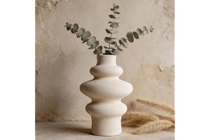 AiMok Keramisk vas beige matt – minimalistisk boho blomvas för Pampasgräs och torkade blommor – nordisk stil för entré, bokhy