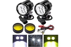 Biqing Fari Moto LED Faretto Anteriore Giallo/Bianco,60W Fari Supplementari per Moto LED Luce di Guida Add-On Fendinebbia 12V 24V Faretto Lampada con Cablaggio per Moto ATV 4WD 4X4 SUV