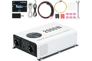 OUBOTEK Falownik 2000 W / 4000 W, czysty sinus DC 12 V na AC 230 V, z bezprzewodowym pilotem zdalnego sterowania, wyświetlaczem LCD, 2 gniazda AC 2 gniazda USB A i 1 typ C, przetwornica napięcia do