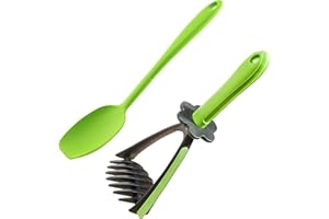 ‎KOCHBLUME Kochblume Kartoffelstampfer & Soßenlöffel L 2er Set | Premium-Silikon | Hitzbeständig | Spülmaschinenfest | Farbe: limette