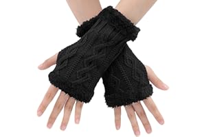 BLURBE Guanti Senza Dita Donna - Guanti Termici Invernali,Addensare Donna Guanti Senza Dita Invernali Termico Senza Dita Guanti Caldi Elastico con Foro Pollice