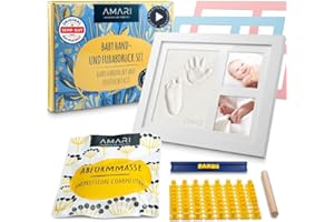 Amari® Gipsabdruck Set Baby Hand- und Fuß – Abdruckset Baby mit Bilderrahmen - Baby Geschenk - Fußabdruck Baby, Handabdruck Set, Baby Zubehör, Neugeborenen Geschenk, Babyparty