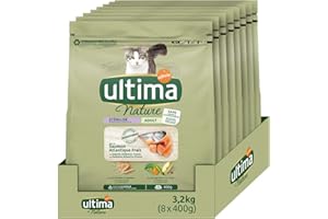 Ultima Nature Croquettes pour Chat Adulte Stérilisé au Saumon: Pack 8 x 400 g - Total: 3,2 kg