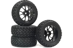 KEEDA Lot de 4 pneus en caoutchouc de 75 mm et roues en plastique, pneus RC et jantes pour 1/10 RC sur route, voiture de rallye 1/16 RC HSP 94123 HPI Kyosho Tamiya (noir)