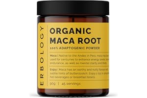 Erbology Organic Maca Root Powder 90g - 45 Servings - Gelatinised - Energy and Endurance Support - Sustainably Sourced Straight from Farm in Peru - Small Batch - Vegan - GMO-Free
