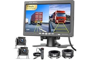 Ohradio Kit di Telecamera di Retromarcia con Schermo IPS da 7 Pollici, Telecamera 1080P, Antirumore, Impermeabile IP68, con 2 Telecamere, BSD, 12-36V, per Camion, Furgoni, Camper, Van