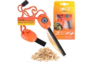 WINBEST Flint and Steel Fire Starter Kit, 5-in-1 Multifuctional Fire Steel with Compass, Ruler Saws and Whistle Fire Striker Magnesium Rod Emergency Survival Tool for Travelling Camping Hiking 12,000 Strikes