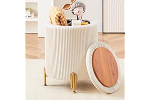 Mxfurhawa Round Ottoman Foot Stool with 23Qt Storage Velvet Footrest Stool Vanity Stool Chair Support 300lbs Modern Ottoman Coffee Table Padded Seat for Living Room Bedroom (Cream)