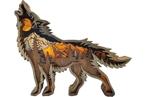 AOTISBAO Holzschnitzerei Wolf Ornament Heulender Wolf Statue Wolf Geschenk Statuen für Heimdekoration, 3D ästhetische Wolf Wandkunst Skulpturen für Wohnzimmer dekorative Wohnaccessoires Schreibtischdekoration