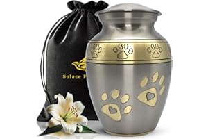 SOLACE FOREVER Medium Urns for Pet Ashes - Pet Cremation Urn for Dogs & Cats - Honor Your Loved Furry Friend with Pet Ashes Urn - Pet Memorial Urn for Dogs & Cats - Paw Print Urn for Pets (Silver, Medium)