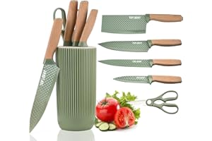 WEKITY Kitchen Knife Set, 6 Pieces Green Professional Knife Set with Universal Knife Block, Super Sharp Knife Sets with Ergonomic Handle, Non-Stick Stainless Steel Knife Block Set