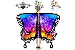 plainshe Schmetterlingsflügel für Mädchen, Schmetterlingskostüm für Halloween, Feenflügel Kinder, 3PCS Schmetterlingsumhang Set (Regenbogenfarben 3)
