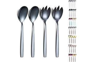 Evanda Cubiertos para Servir Ensalada Negro, Set de Servidor de Ensalada de Acero Inoxidable Titanizado Negro, Cuchara de Ensalada, Servidor de Ensalada, Tenedor de Ensalada, Pack de 4