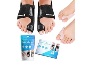 Sports Laboratory Bunion Corrector for Women and Men | Silicone Toe Separators | Toe Spacers | Toe Straighteners | Set: 2x Bunion Splints, 2x Big Toe Straighteners, 1x Relief Guide (Black)