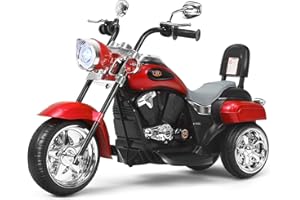 COSTWAY 6V Elektro Motorrad Kinder mit verstellbaren Scheinwerfer, Dreirad Elektromotorrad mit Sound ｜ Hupe ｜ Rückspiegel ｜ Pedale, Geschwindigkeit 2,5-3 km/h (Rot)
