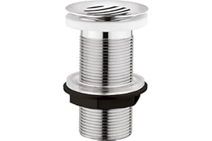 Edouard Rousseau Bonde de Lavabo à Ecoulement Libre, diam. 63 mm, certifié NF, sans Trop Plein, pour Grande Epaisseur (Plan De Travail), Finition Grille Chromée