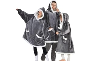 TOUVE Sweat à Capuche Surdimensionné, Sweat Plaid Polaire Chaude Sherpa Couverture avec Manches Et Poche, Pull Plaid Femme Taille Unique Adapté aux Adultes, Hommes, Femmes, Adolescents