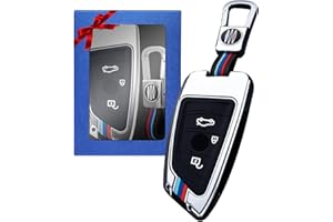 Yumzeco Zinc Alloy Car Key Cover Compatible with BMW 2 5 6 7 X1 X3 X5 X6 Series(F45 F46 G30 G31 F48 F20 G01 F15 F16)Key Case with Silicone TPU Key Shell with Keychain Smart Key Remote Fob Cover Silver
