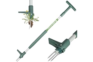ORIENTOOLS Weed Puller Stand Up Weeder Hand Tool with 3 Claws for Dandelion, Steel Twist Hand Weed Root Pulling Tool, 39.4" Long Handle Lawn Easy Root Remover Garden Tool with T-Grip, Forest Green