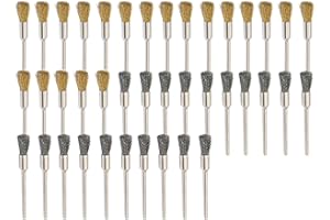NIUPIKA cnmade 3 mm latón de acero limpieza alambre rueda cepillos pulido accesorios de sujeción para Dremel Grinder Rotary Herramientas 40 pcs