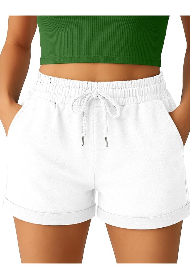Short Long Femme été - Taille Haute élastique, Poches - 95% Coton - Pour Vacances, Ville, Décontracté - 9