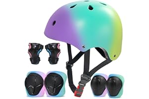 LANOVAGEAR Casco Bici Protezioni Set,Caschi per Bambini 2-14 Anni Regolabile Gomitiere Polso Ginocchiere Set di Protezione per Bambina per Skate Bicicletta Pattinaggio