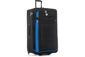 ATX LUGGAGE EST. 1991 ATX Luggage Extra Large Suitcase 32" Expandable Durable Lightweight Suitcases with 2 Wheels and Built-in 3 Digit Combination Lock (Black/Blue, 134 Liters)