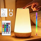 Ledivion Night Light, LED Touch Bedside Table Lamp, RGB Colours Changing, 5 Brightness Level, Timing Function, Dimmable Recha