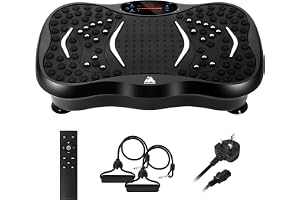EVOLAND Vibration Plate Exercise Machine, Vibration Fitness Trainer with Bluetooth Speaker, 5 Program Modes, 2 Resistance Ban