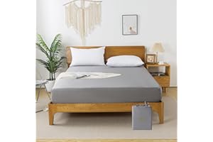 ‎BIENDO bienDo Spannbettlaken 140x200, Grau, Bambus-Seide, 35CM Tiefes Spannbetttuch für Boxspringbetten, Allergiker, Weich und Kühlend wie Bettwäsche aus Ägyptischer Baumwolle
