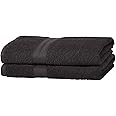 Amazon Basics 2 Bath towel for bathroom, Fade Resistant 100% Cotton Bath Towels, soft absorbent, 2-Pack (70x140 cm), Black