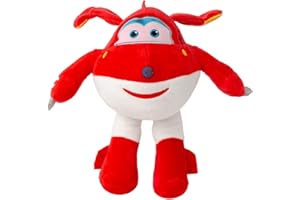DEPOINTER LIFE Super Wings pluszowe figurki samolotu, 26 cm, przytulanki do kolekcjonowania, zabawy i przytulania, Jett, Jerome, Dizzy lub Donnie, dla dziewcząt i chłopców (Jett, czerwone